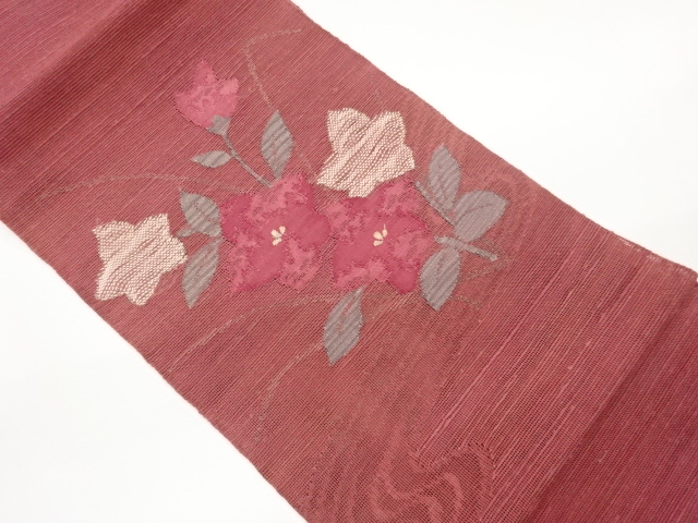 JAPANESE NAGOYA OBI FOR SUMMER / TSUMUGI / WOVEN BALLOON FLOWER